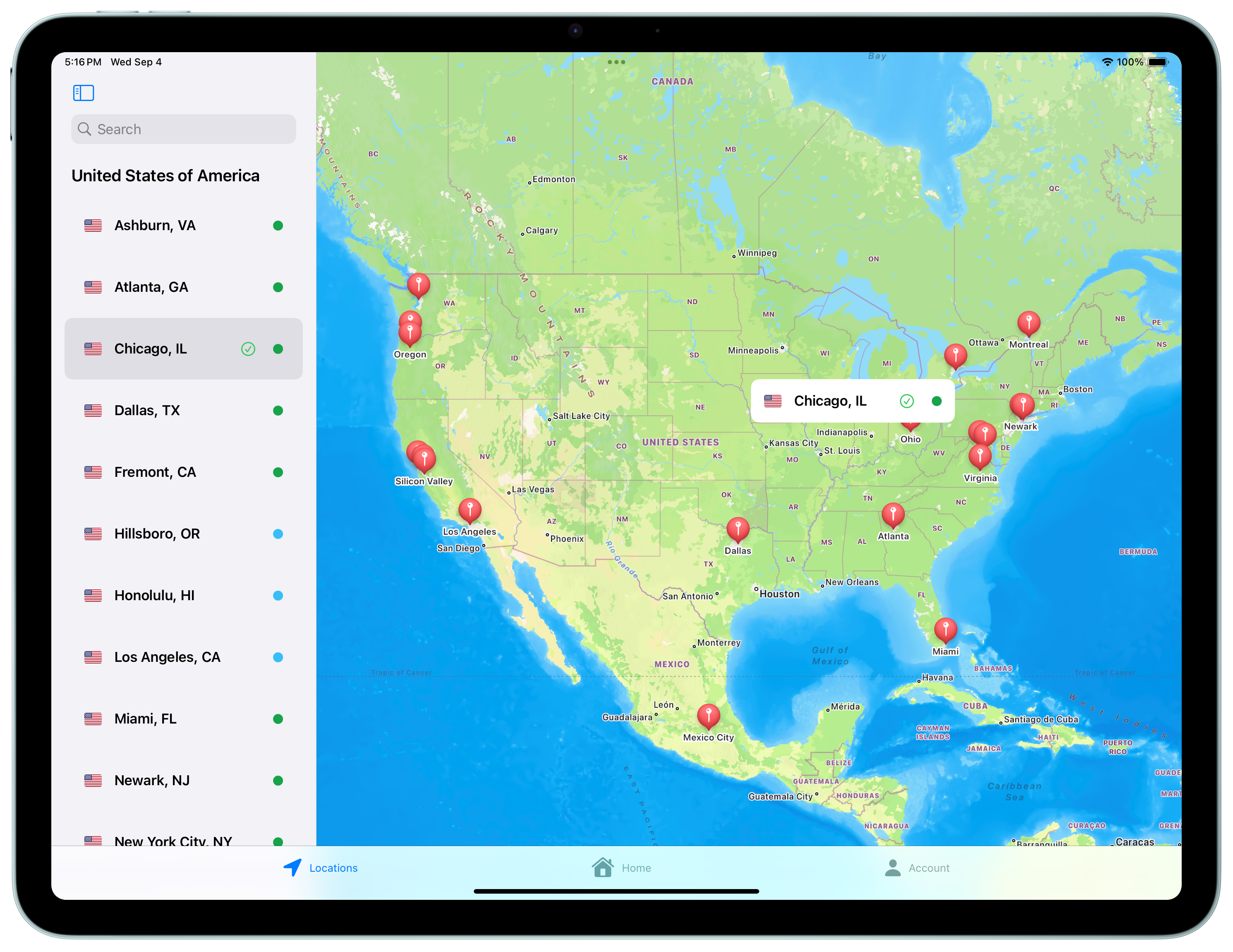 iPad vpn locations light appearance