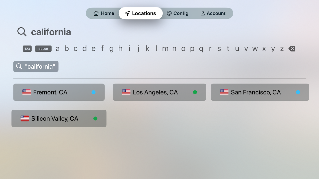 Apple TV VPN Locations Search