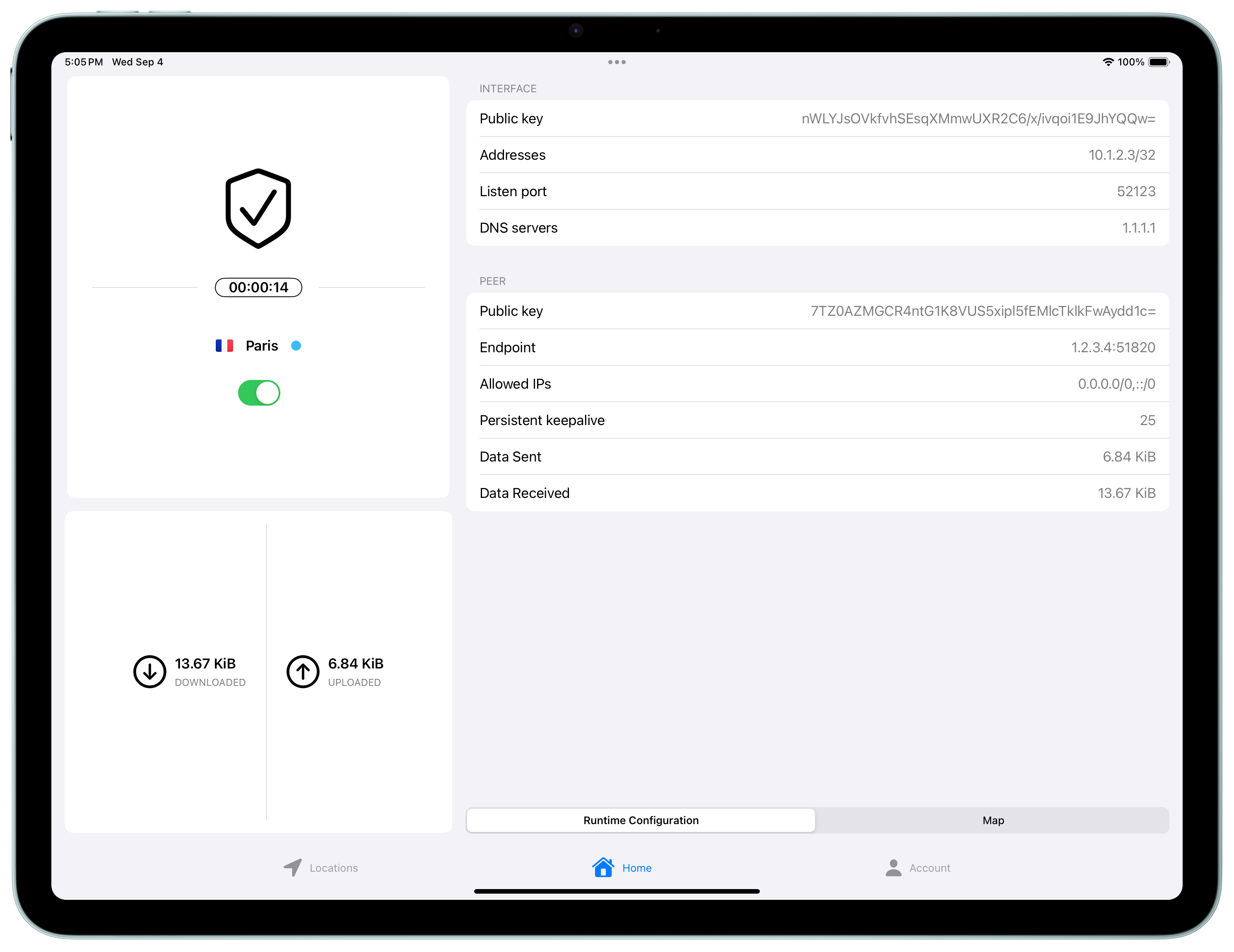 iPad VPN runtime WireGuard configuration light appearance