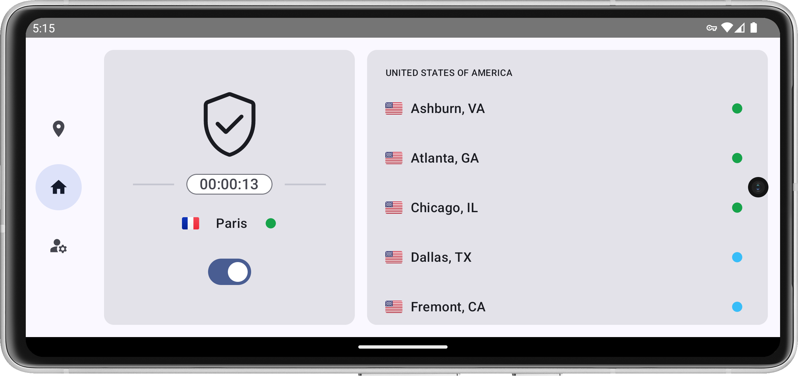 Android UpVPN connected landscape