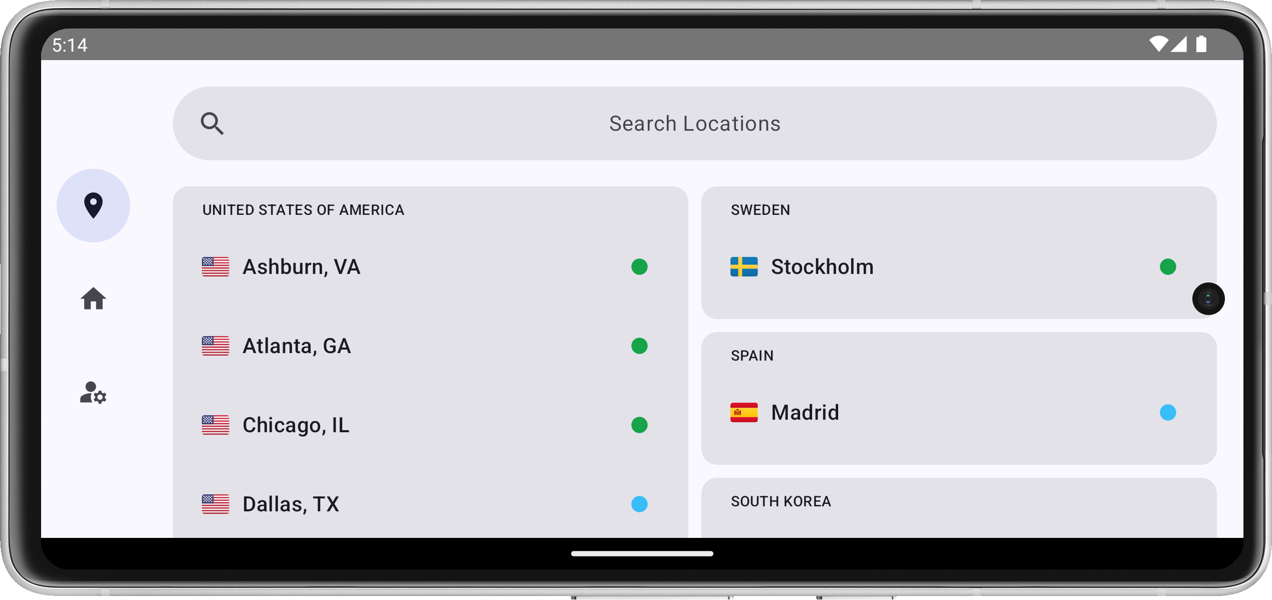 Android UpVPN locations landscape